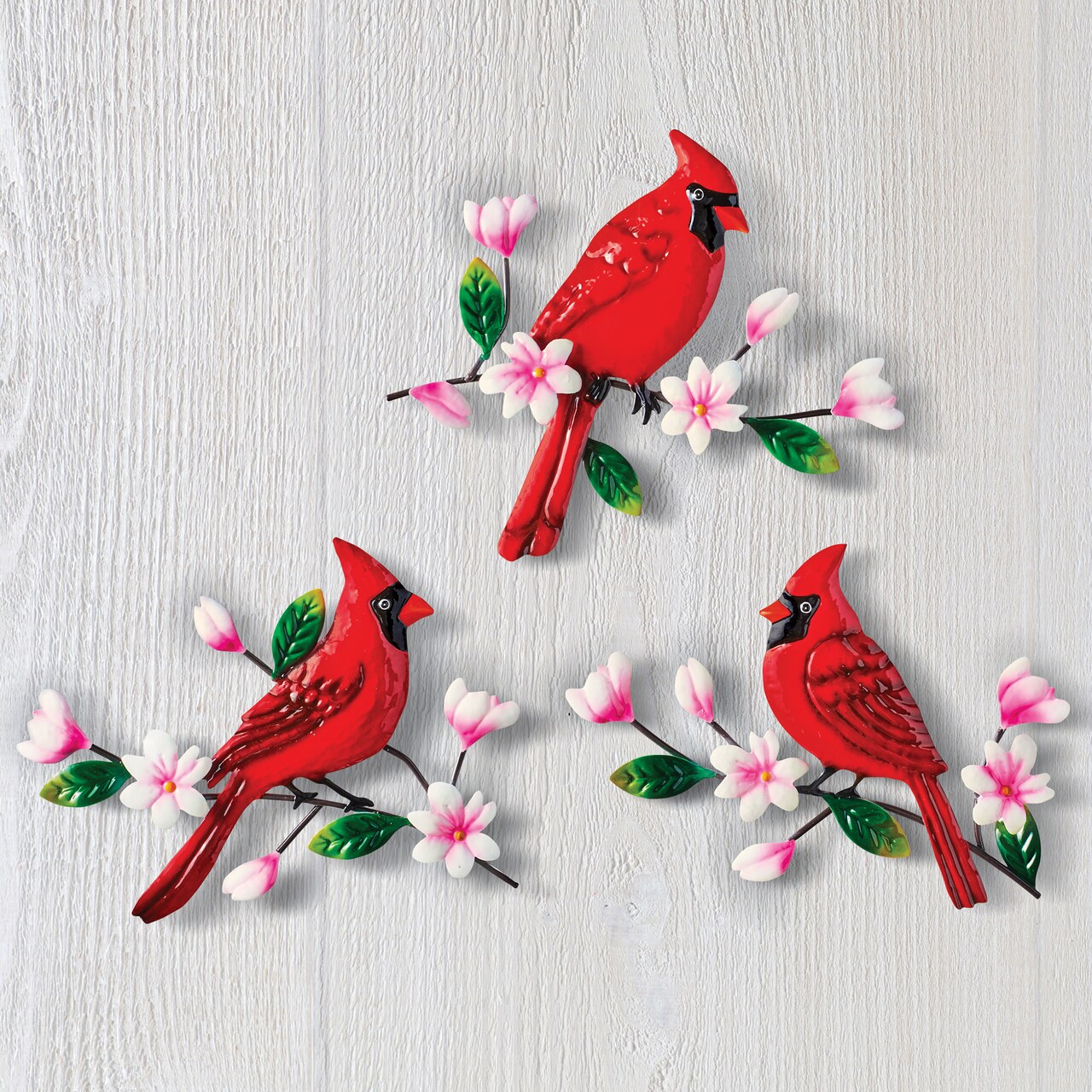 Collections Etc Hand-Painted Cardinals and Cherry Blossoms Wall Trio Set